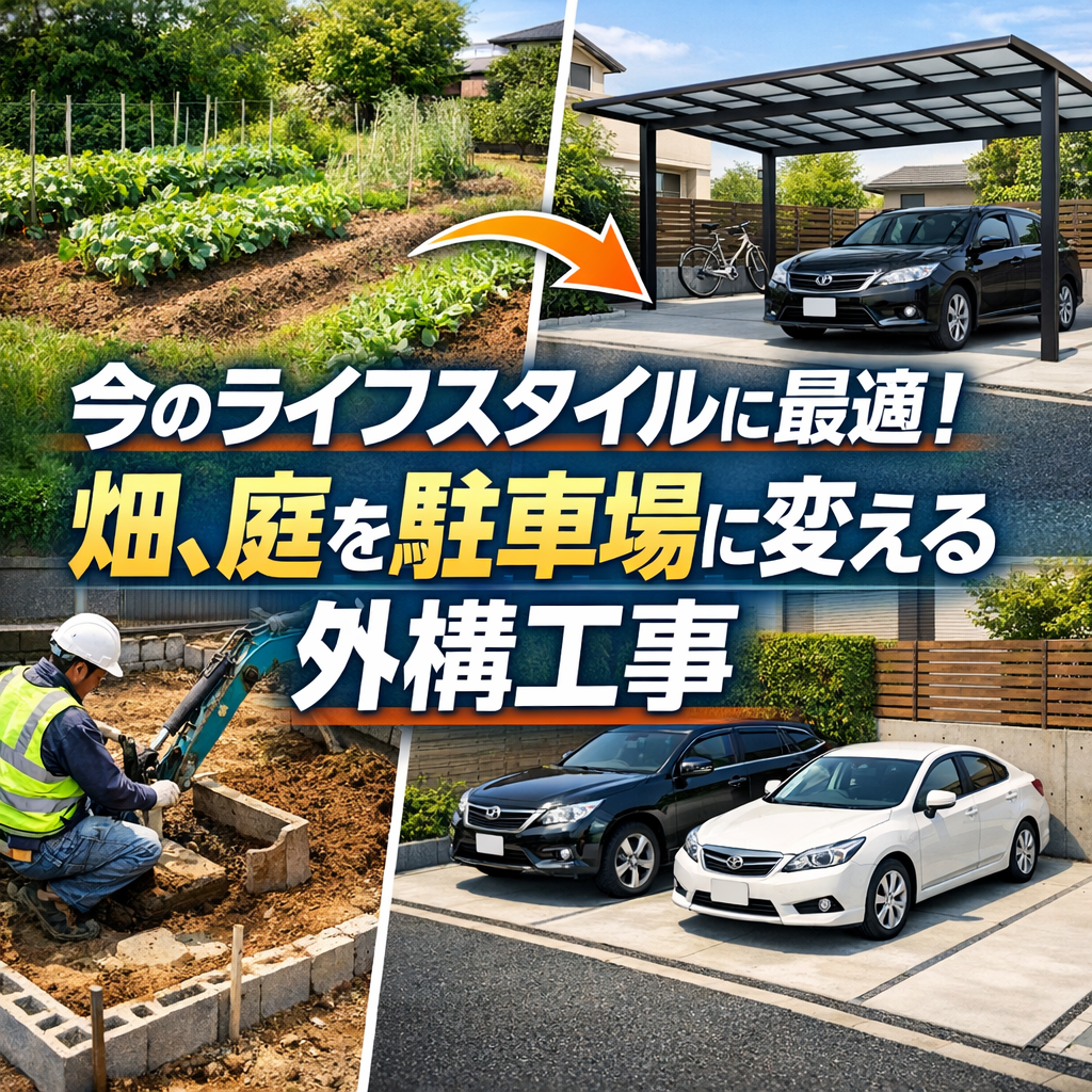 今のライフスタイルに最適!畑、庭を駐車場に変える外構工事