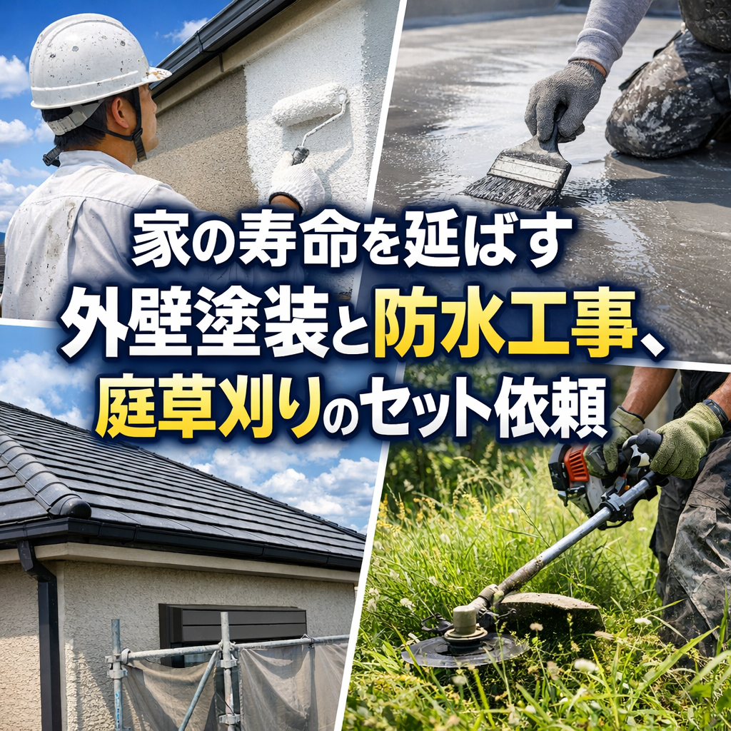 家の寿命を延ばす外壁塗装と防水工事、庭草刈りのセット依頼